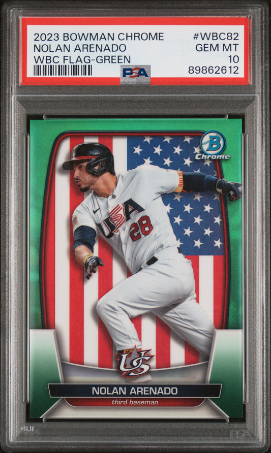 2023 Bowman Chrome WBC Flag Nolan Arenado #WBC82 Green Refractor PSA 10