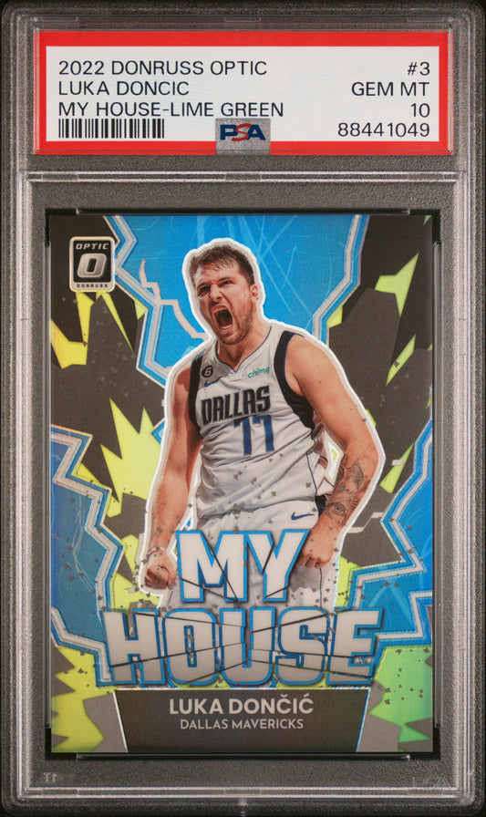 2022 Panini Donruss Optic My House Luka Doncic #3 Lime Green /149 PSA 10