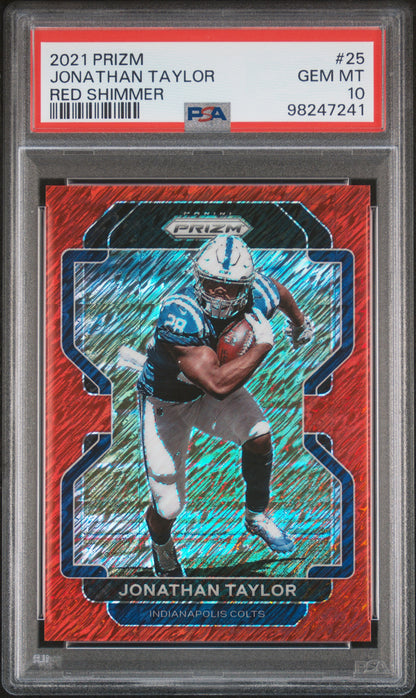 2021 Panini Prizm Jonathan Taylor #25 Red Shimmer FOTL 10/35 PSA 10