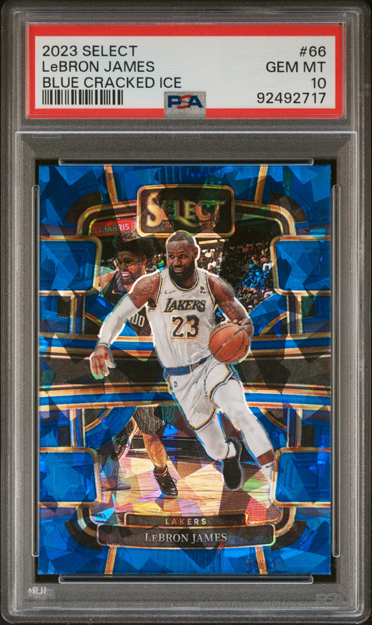 2023 Panini Select LeBron James #66 Blue Cracked Ice PSA 10