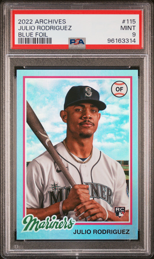 2022 Topps Archives Julio Rodriguez #115 Blue Foil Rookie /25 PSA 9