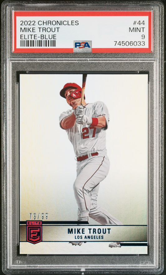 2022 Panini Chronicles Elite Mike Trout #44 Elite Blue /99 PSA 9