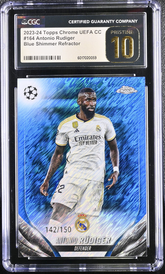 2023-24 Topps Chrome UEFA CC Antonio Rudiger #164 Blue Shimmer Refractor CGC 10