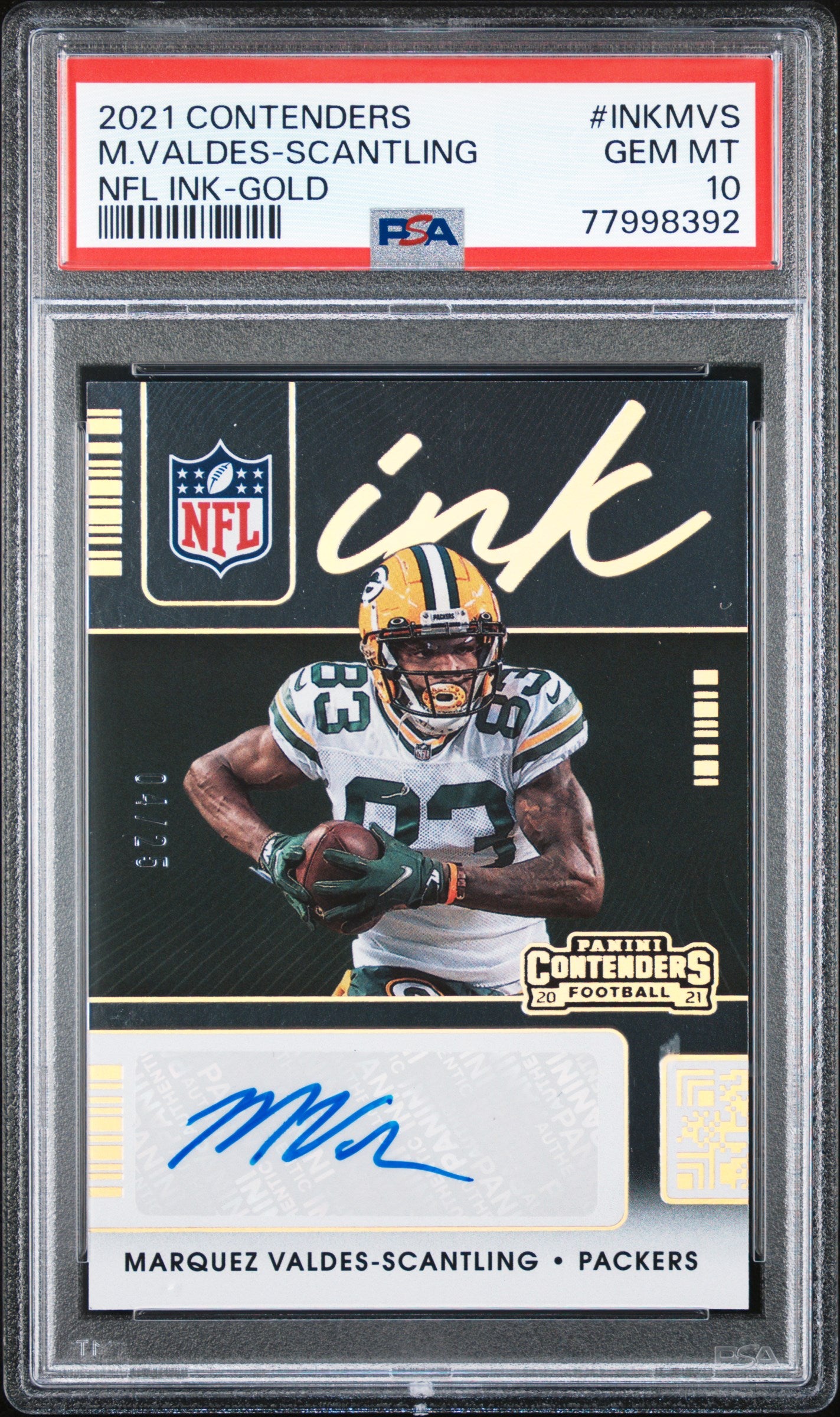 2021 Panini Contenders M. Valdes-Scantling #INKMVS NFL Ink Gold /25 PSA 10