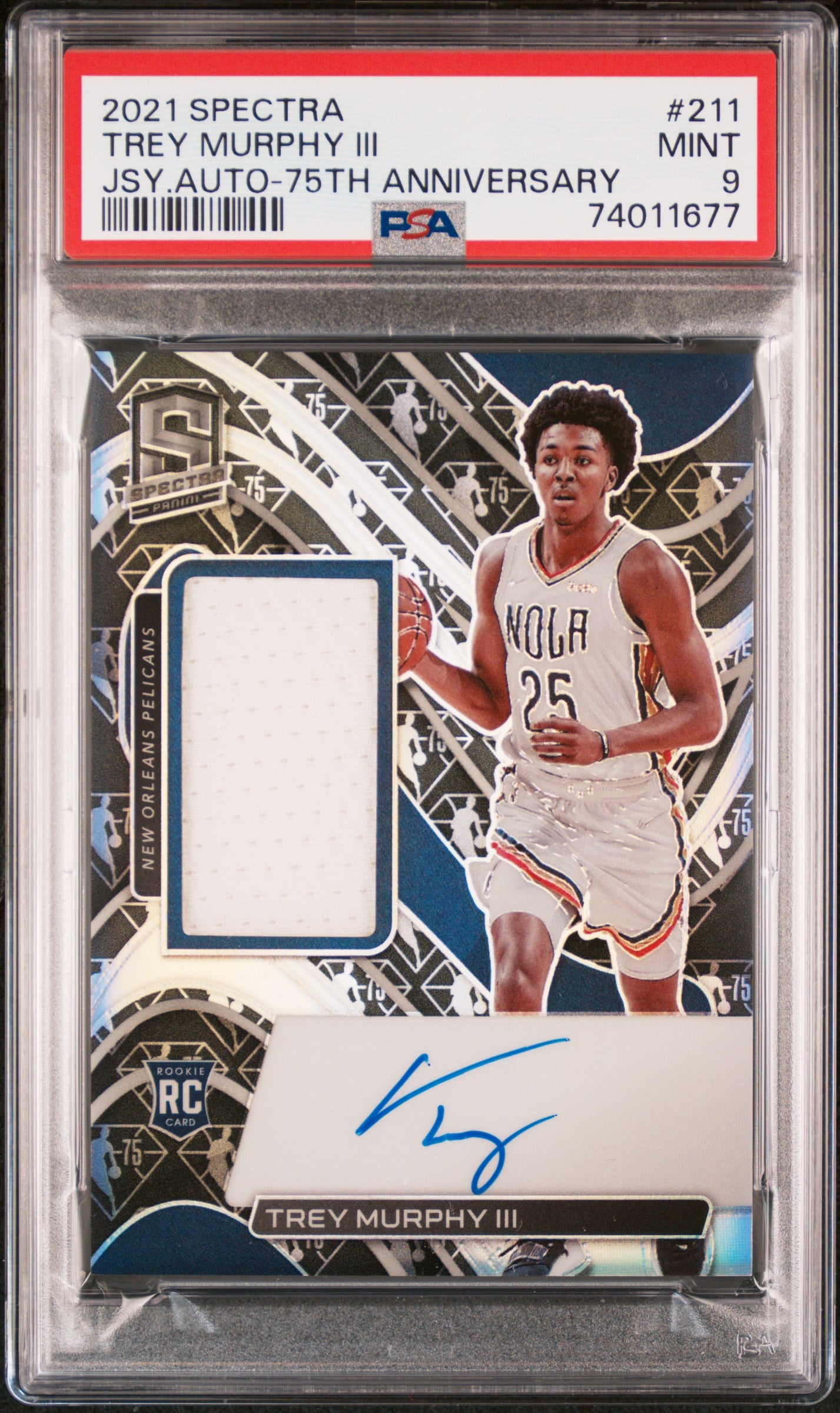 2021 Panini Spectra Trey Murphy III #211 Jsy. Auto 75th Anniversary /75 PSA 9