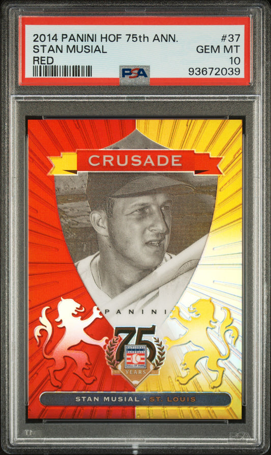 2014 Panini Hall Of Fame 75th Anniversary Stan Musial #37 Red /75 PSA 10