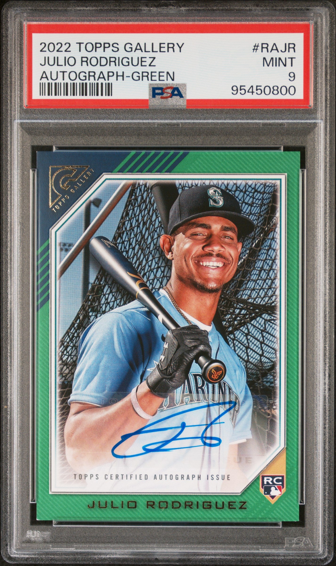 2022 Topps Gallery Julio Rodriguez #RAJR Autograph Green /99 PSA 9