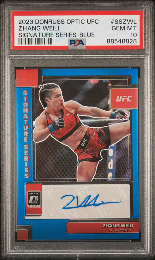 2023 Panini Donruss Optic Zhang Weili UFC Signature Series Blue /99 PSA 10