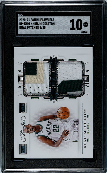 2020-21 Panini Flawless Khris Middleton #DP-KHM Dual Patches /20 SGC 10