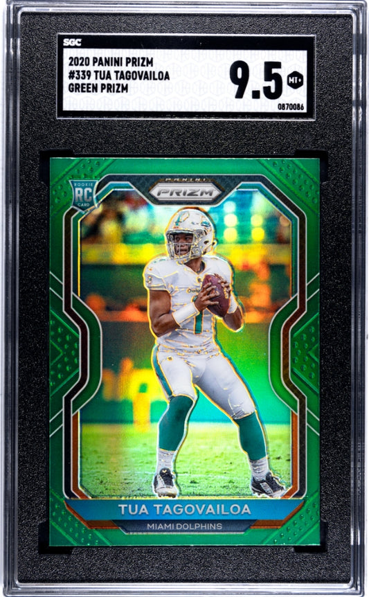 2020 Panini Prizm Tua Tagovailoa #339 Green Prizm SGC 9.5