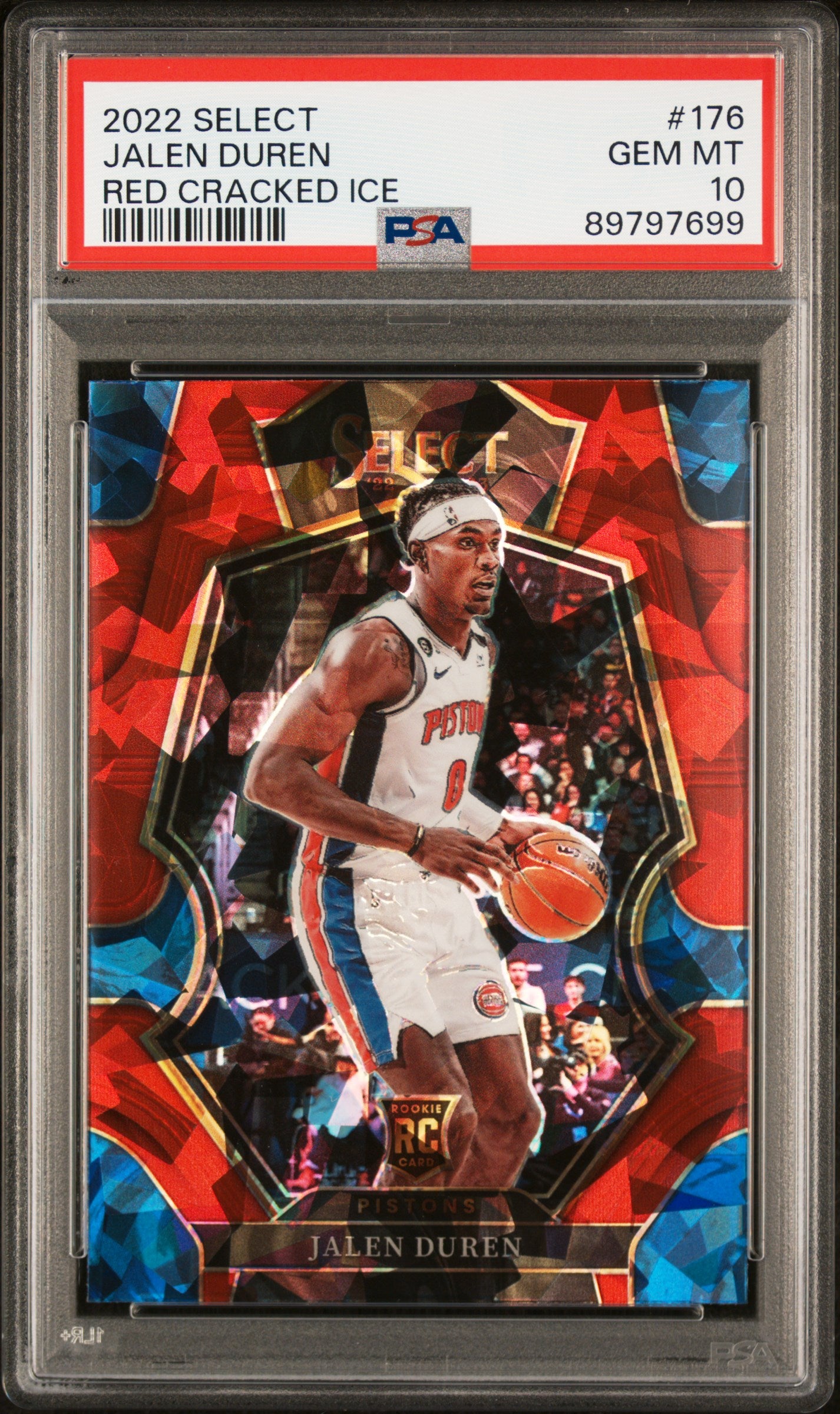 2022 Panini Select Jalen Duren #176 Red Cracked Ice PSA 10