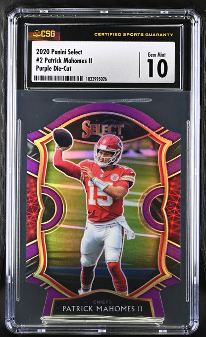 2020 Select Patrick Mahomes II #2 Purple Die-Cut CGC 10