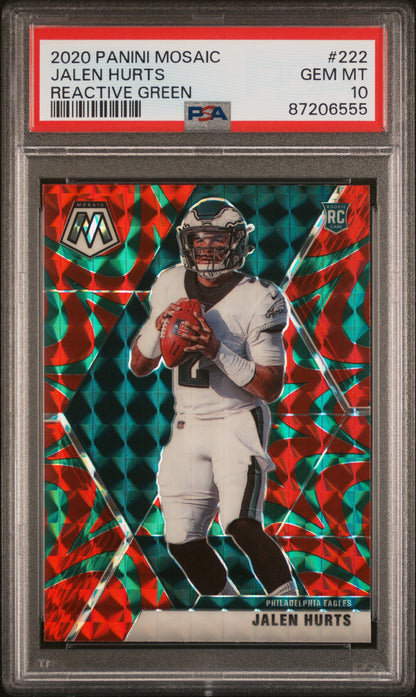 2020 Panini Mosaic Jalen Hurts #222 Reactive Green Rookie PSA 10