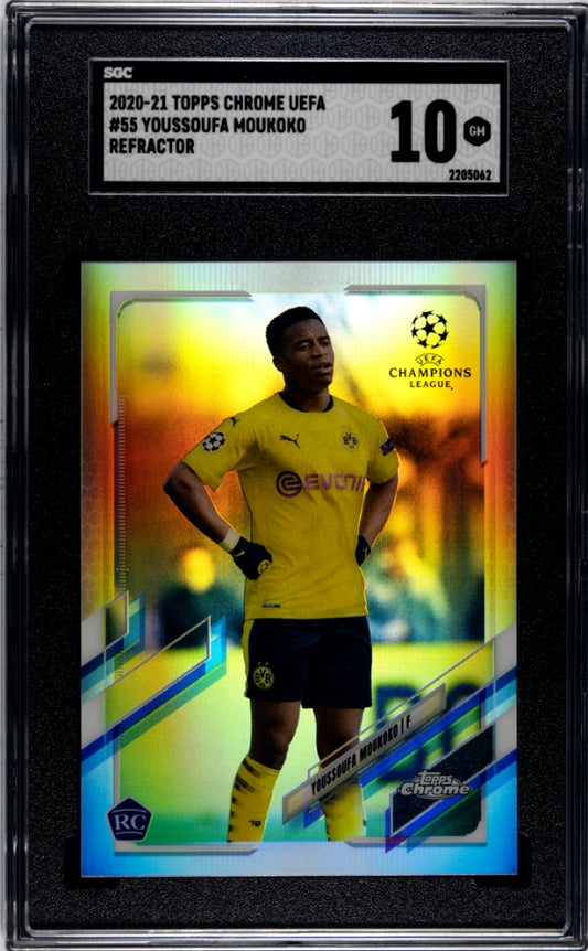 2020-21 Topps Chrome Uefa Youssoufa Moukoko #55 Refractor SGC 10