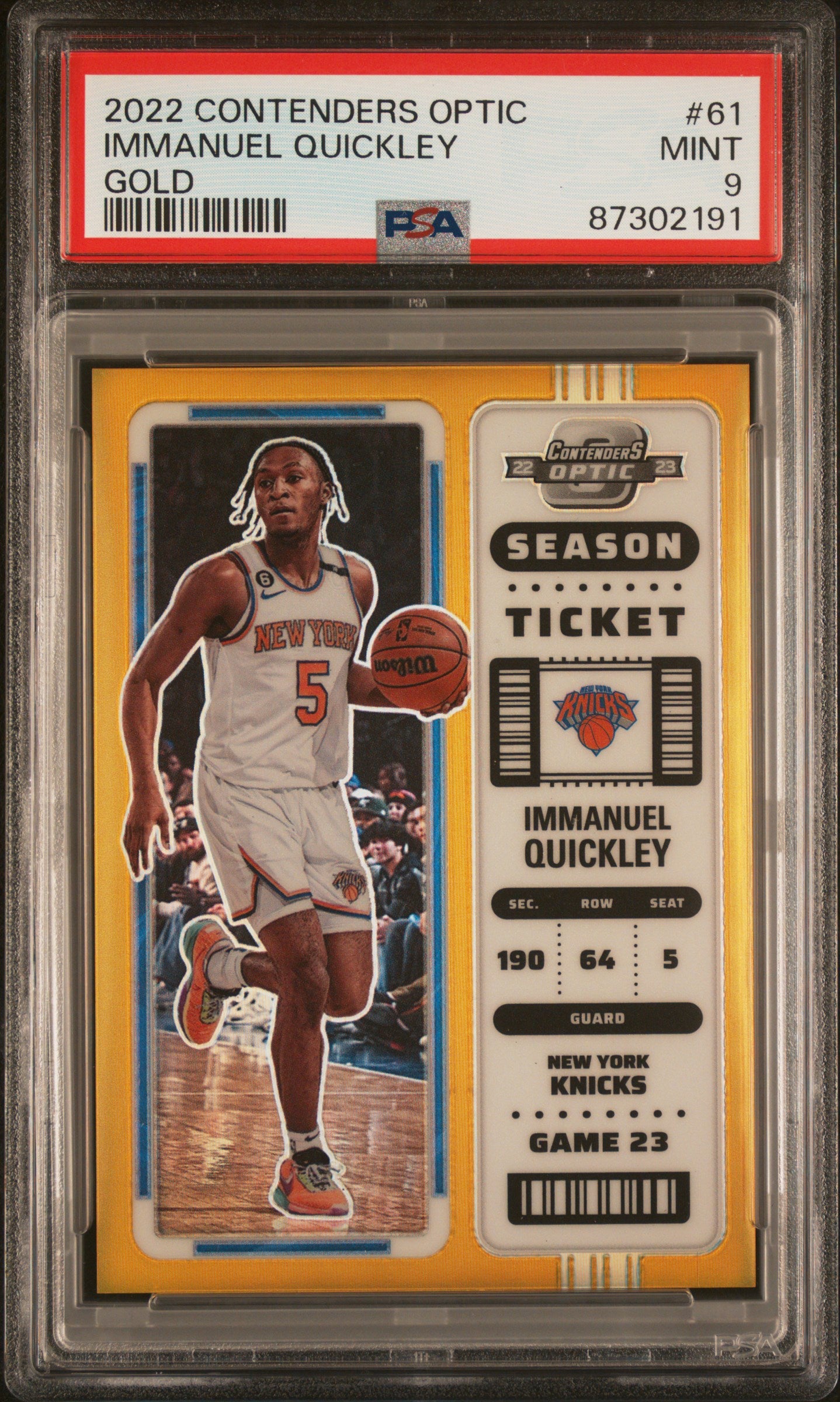 2022 Panini Contenders Optic Immanuel Quickley #61 Gold /10 PSA 9