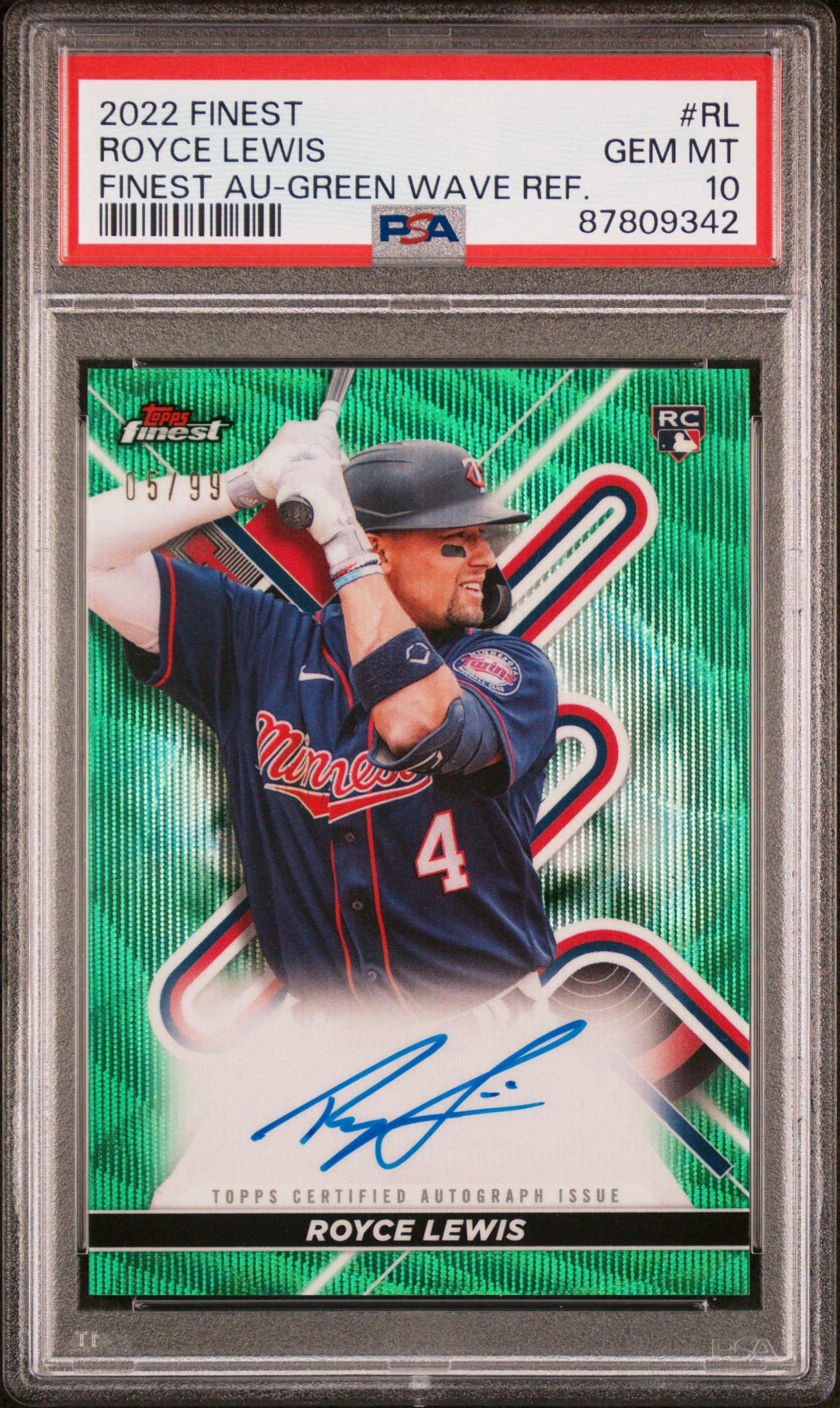 2022 Topps Finest Royce Lewis #FA-RL Green Wave Refractor Autograph /99 PSA 10