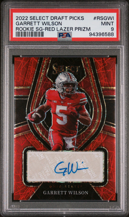 2022 Panini Select Draft Picks Garrett Wilson RC Signatures Red Lazer 5/5 PSA 9