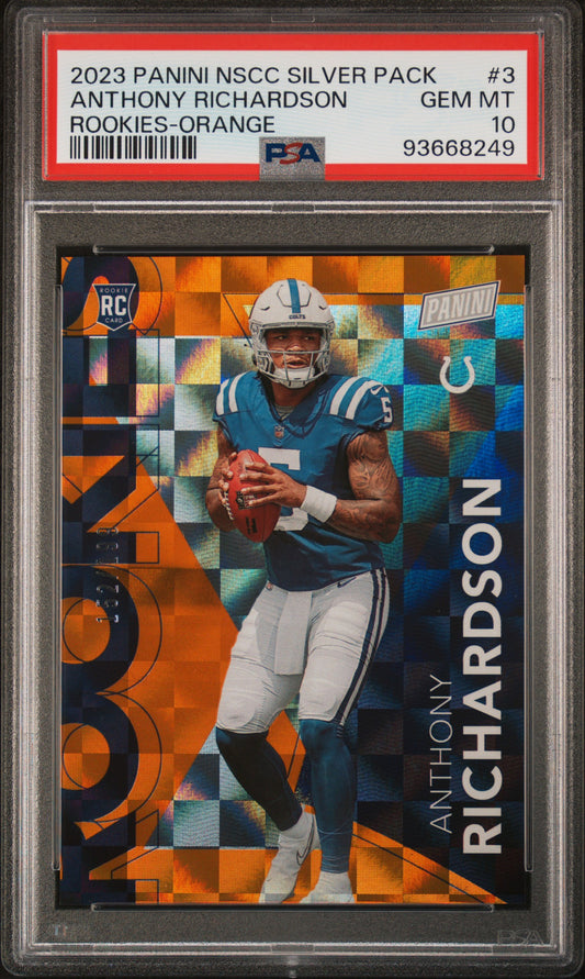 2023 Panini National Anthony Richardson #3 Silver Pack Orange /199 PSA 10 RC