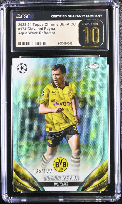 2023-24 Topps Chrome UEFA CC Giovanni Reyna #174 Aqua Wave /199 CGC 10