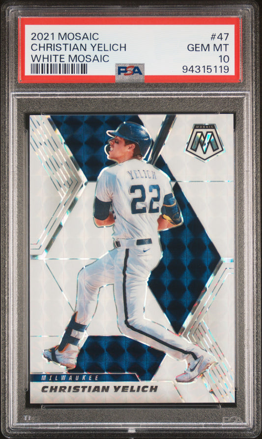 2021 Panini Mosaic Christian Yelich #47 White Mosaic /25 PSA 10