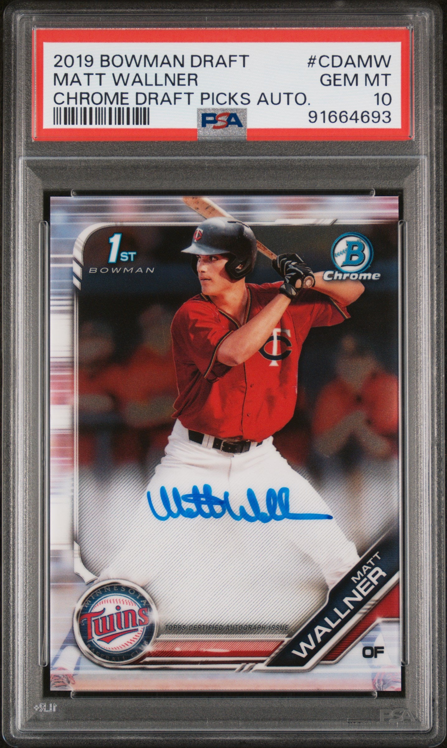 2019 Bowman Draft Chrome Draft Matt Wallner Chrome Draft Picks Autograph PSA 10