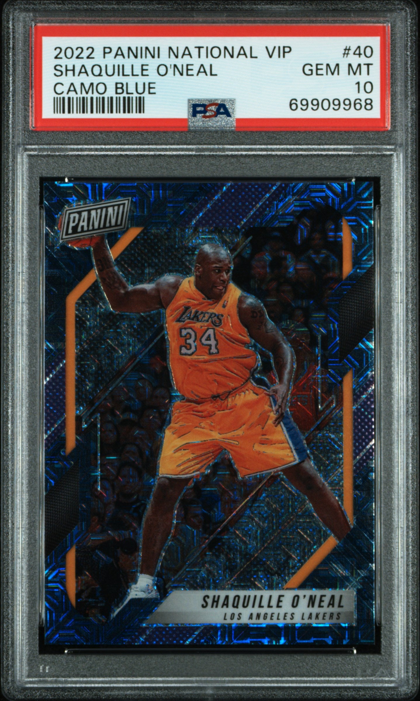 2022 Panini National Vip Shaquille O'Neal #40 Camo Blue /15 PSA 10