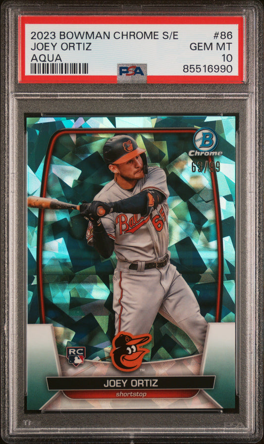 2023 Bowman Chrome Sapphire Edition Joey Ortiz #86 Aqua PSA 10