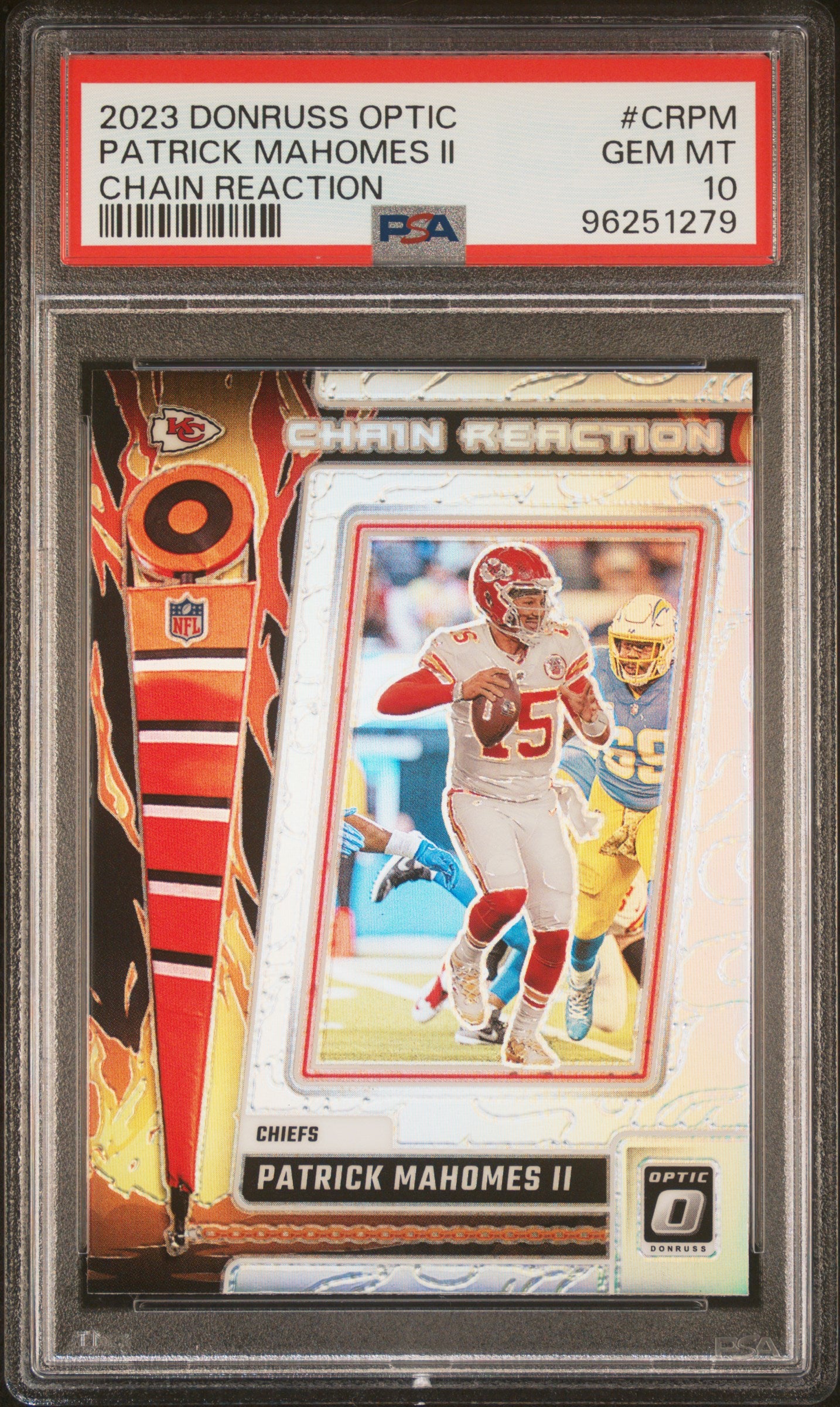 2023 Panini Donruss Optic Patrick Mahomes II Chain Reaction Silver Prizm PSA 10